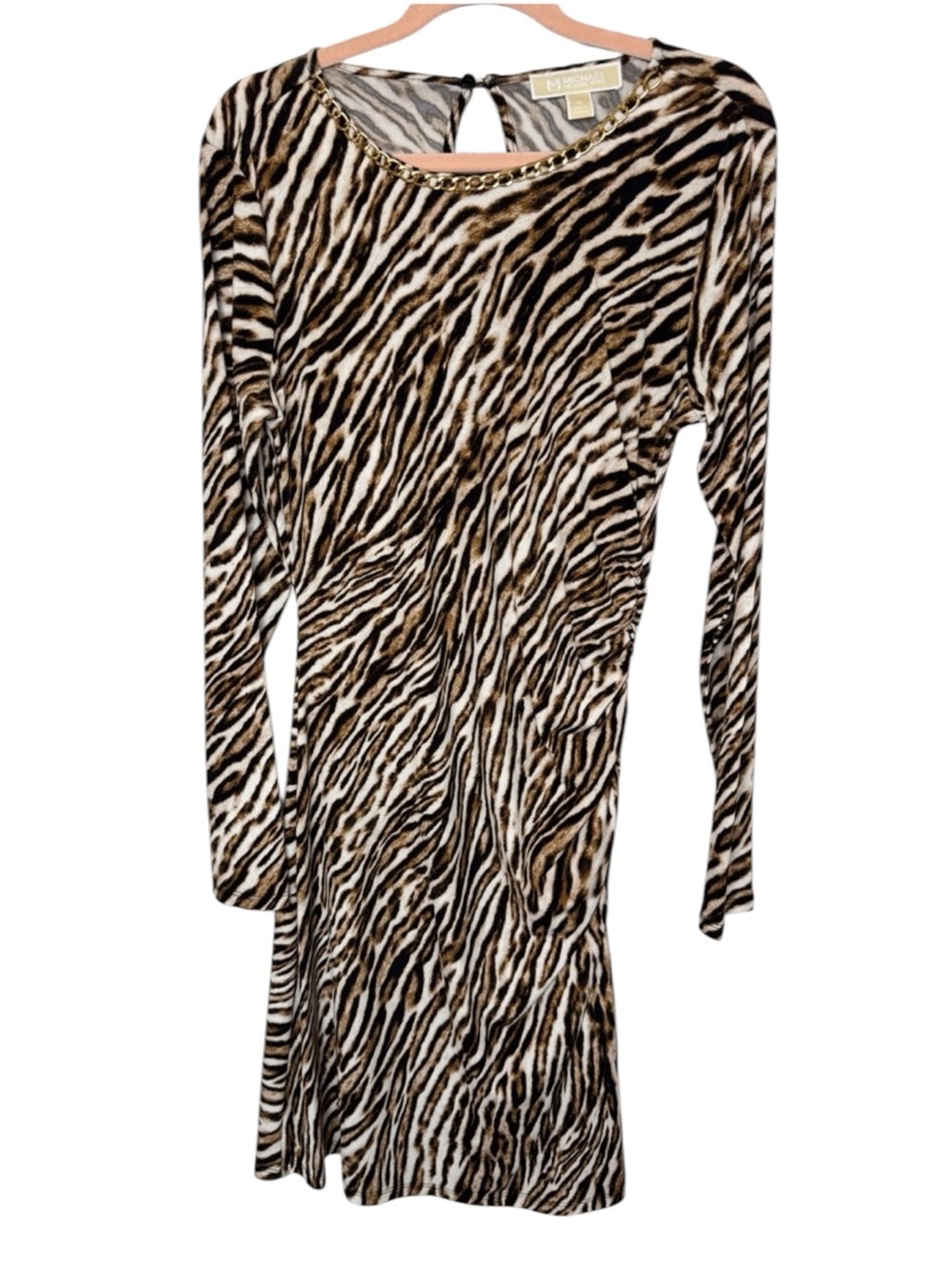 MICHAEL Michael Kors Dress Cheetah Print Stretch-Knit Bodycon Gold Chain Neck